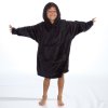 18C808: Kids Plain Over Sized Plush Hoodie With Borg Lined Hood- Black (One Size - 7-13 Years)